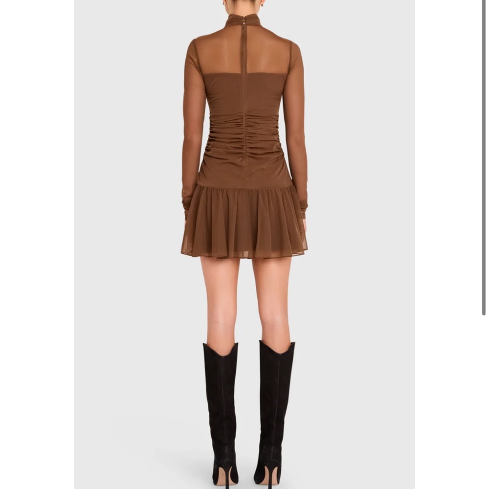 Amanda Uprichard Brown Long Sleeve Mesh Mini Dress - Picture 4 of 13